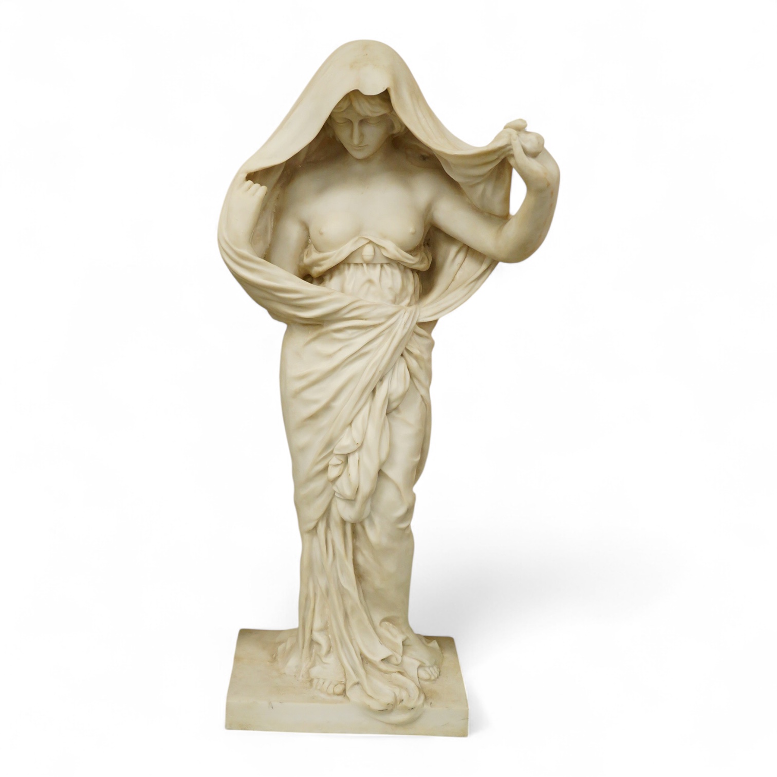 A large simulated marble statuette of a semi nude female, 73cm high